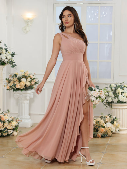 Robe de Mariée Longue à Une Épaule Coupe A-Line/Princess avec Fente Sur Le Côté