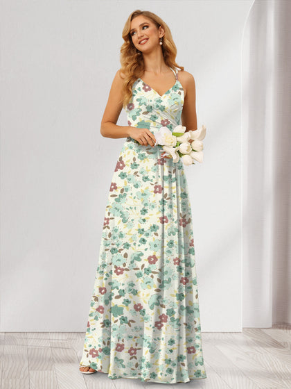 Robes de Demoiselled'Honneur à Fleurs Froncées, Coupe A-Line/Princesse, Dos Nu, Sans Manches