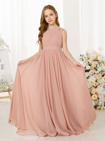 Robe Princesse en Chiffon sans Manches Une Épaule Longueur Au Sol pour Petite Fille d'Honneur