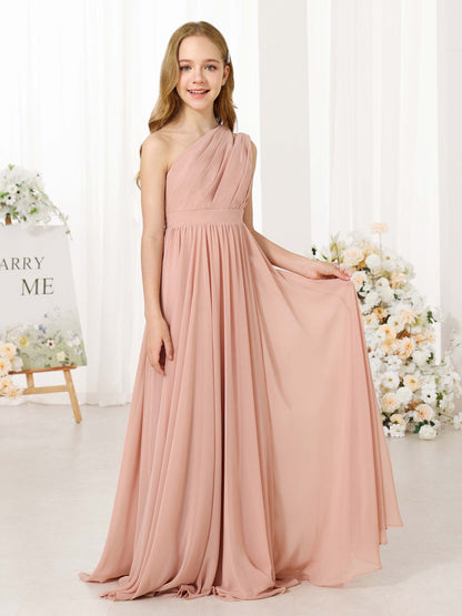 Robe Princesse en Chiffon sans Manches Une Épaule Longueur Au Sol pour Petite Fille d'Honneur