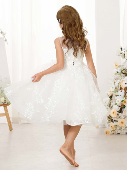 Robe Princesse en Chiffon sans Manches Col Rond pour Petite Fille d'Honneur