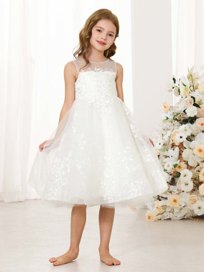 Robe Princesse en Chiffon sans Manches Col Rond pour Petite Fille d'Honneur