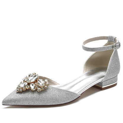 Chaussures de Soirée à Talon Plat et Bout Fermé En Strass et Paillettes Extensibles pour Femmes avec Bride à la Cheville