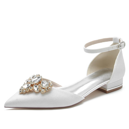 Chaussures de Soirée à Talon Plat et Bout Fermé En Strass et Paillettes Extensibles pour Femmes avec Bride à la Cheville