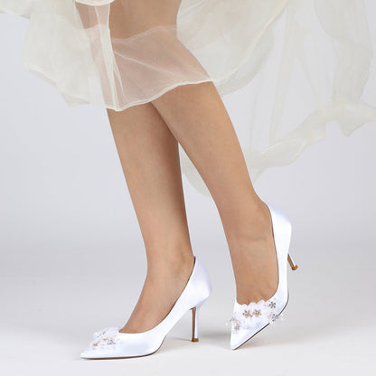 Chaussures de Mariage En Satin de Soie pour Femmes avec Talon Aiguille et Bout Fermé