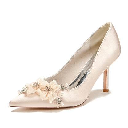 Chaussures de Mariage En Satin de Soie pour Femmes avec Talon Aiguille et Bout Fermé