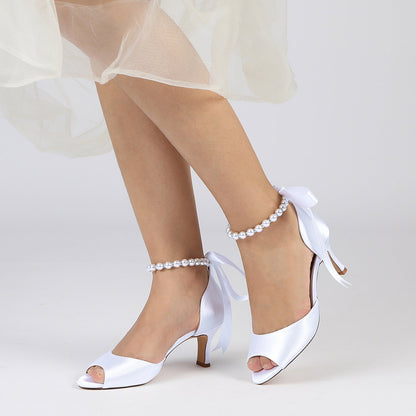 Chaussures de Soirée à Talons Aiguilles et Bout Ouvert En Satin de Soie pour Femmes avec Bride à la Cheville et Lacets