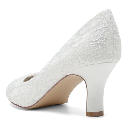 Chaussures de Soirée à Talon Bobine En Satin de Soie et Dentelle pour Femmes