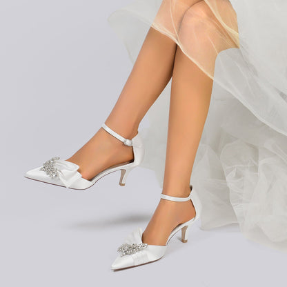 Chaussures de Soirée à Talon Aiguille et Bout Fermé En Satin de Soie avec Bride à la Cheville pour Femmes