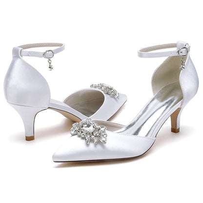 Chaussures de Mariage à Talon Aiguille En Satin de Soie pour Femmes avec Bride à la Cheville et Bout Fermé