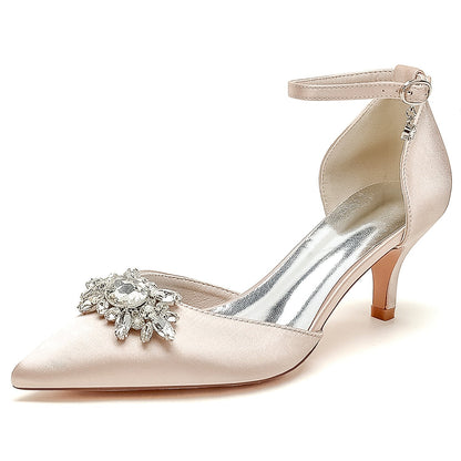 Chaussures de Mariage à Talon Aiguille En Satin de Soie pour Femmes avec Bride à la Cheville et Bout Fermé