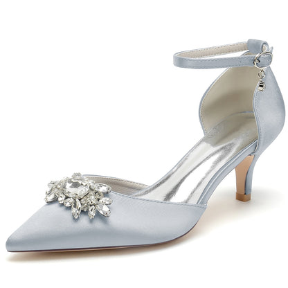 Chaussures de Mariage à Talon Aiguille En Satin de Soie pour Femmes avec Bride à la Cheville et Bout Fermé