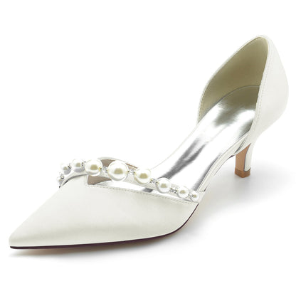 Chaussures de Mariage à Talon Aiguille et Bout Fermé En Satin de Soie pour Femmes avec Perles