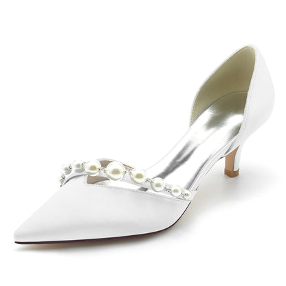 Chaussures de Mariage à Talon Aiguille et Bout Fermé En Satin de Soie pour Femmes avec Perles