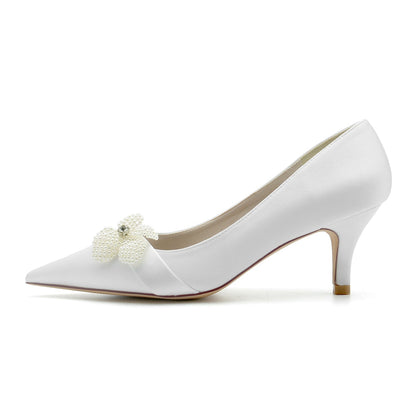 Chaussures de Mariage à Bout Fermé En Satin de Soie pour Femmes avec Talon Aiguille