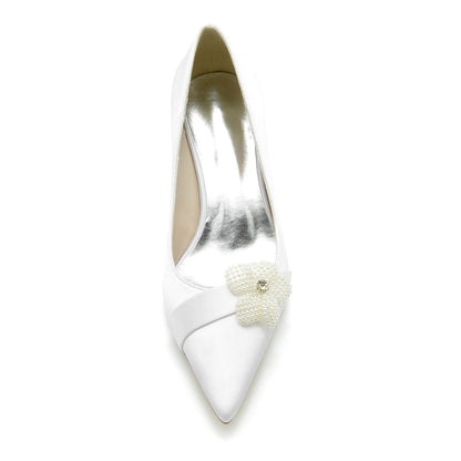 Chaussures de Mariage à Bout Fermé En Satin de Soie pour Femmes avec Talon Aiguille