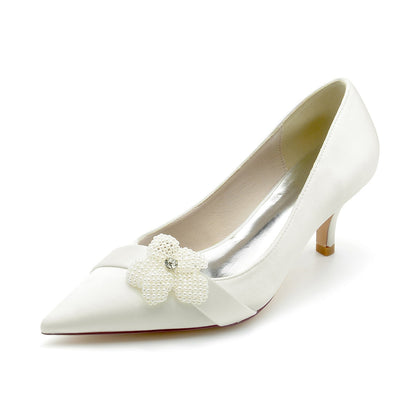 Chaussures de Mariage à Bout Fermé En Satin de Soie pour Femmes avec Talon Aiguille