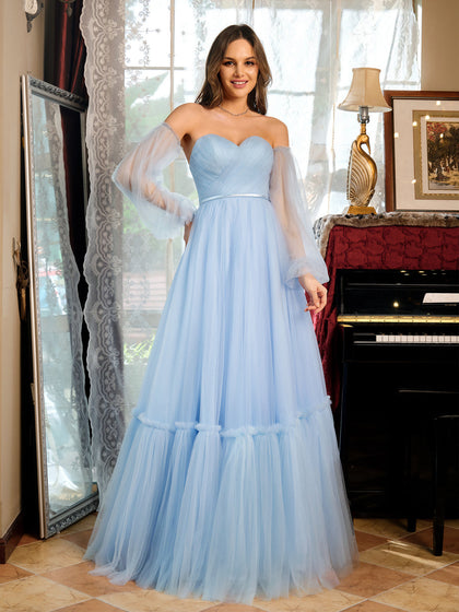 Forme Princesse Tulle Amoureux Longue Robes de bal avec Ceinture