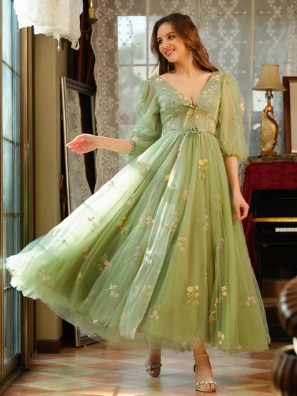 Forme Princesse Col V Tulle Robes de bal avec Noeud papillon et broderie