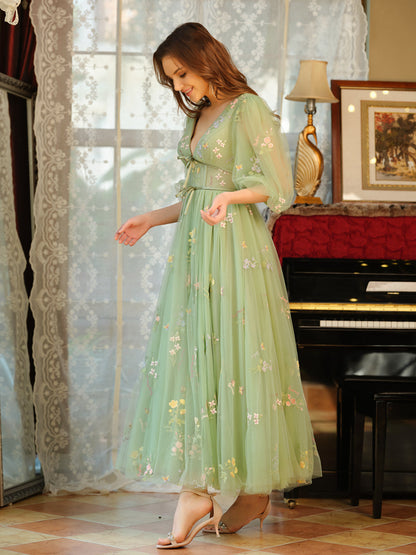 Forme Princesse Col V Tulle Robes de bal avec Noeud papillon et broderie