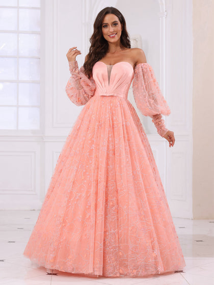 Forme Princesse Amoureux Longue Robes de bal avec manches amovibles