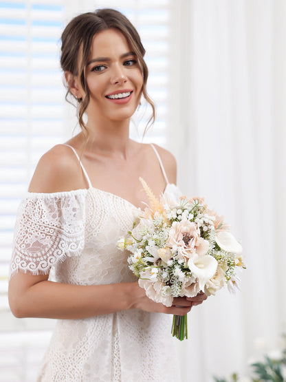 Bouquets de mariée de mariage artificiels en rose perle et ivoire