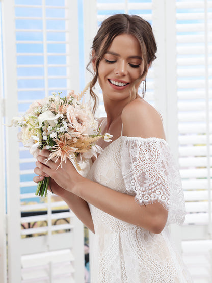 Bouquets de mariée de mariage artificiels en rose perle et ivoire