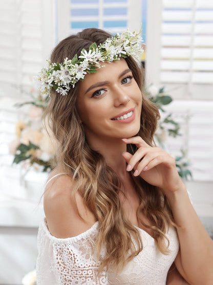 Couronnes de fleurs de mariage blanches artificielles avec bande de tulle