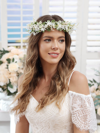 Couronnes de fleurs de mariage blanches artificielles avec bande de tulle