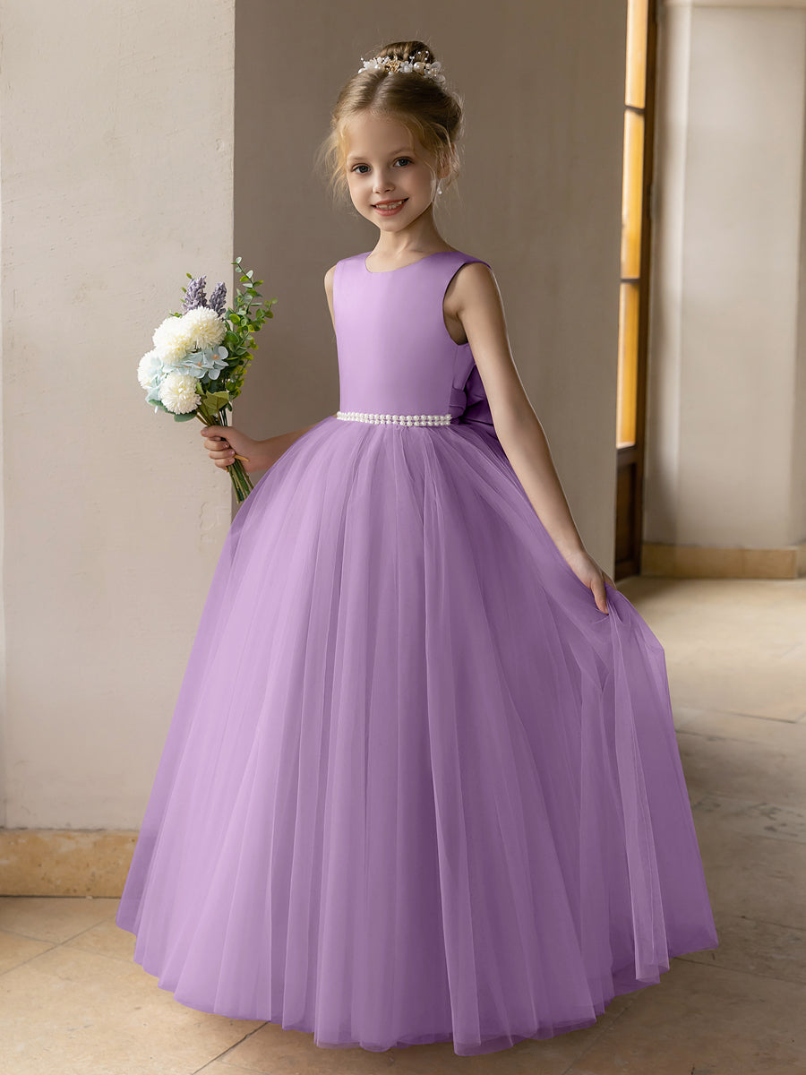 Robes de Fille de Fleur a Jupe Bouffante en Tulle avec Perles et N ud Lavetir FR