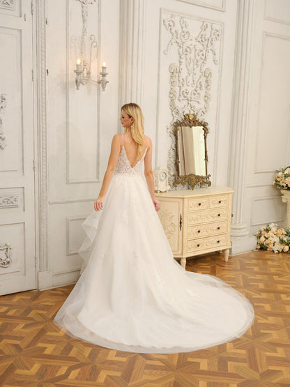 Robes de mariée longues sans manches, bretelles spaghetti, col en V, avec appliques et perles