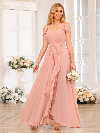 Forme Princesse Bretelles spaghetti Longue Robes de soirée de mariage avec Côté fendu